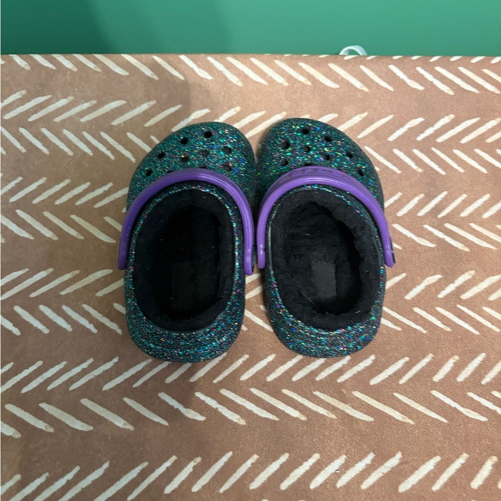 Fuzzy sparkle crocs excellent used condition